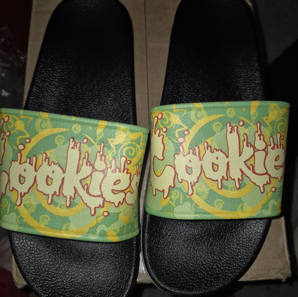 Vibrant Black and Green Slide Sandals